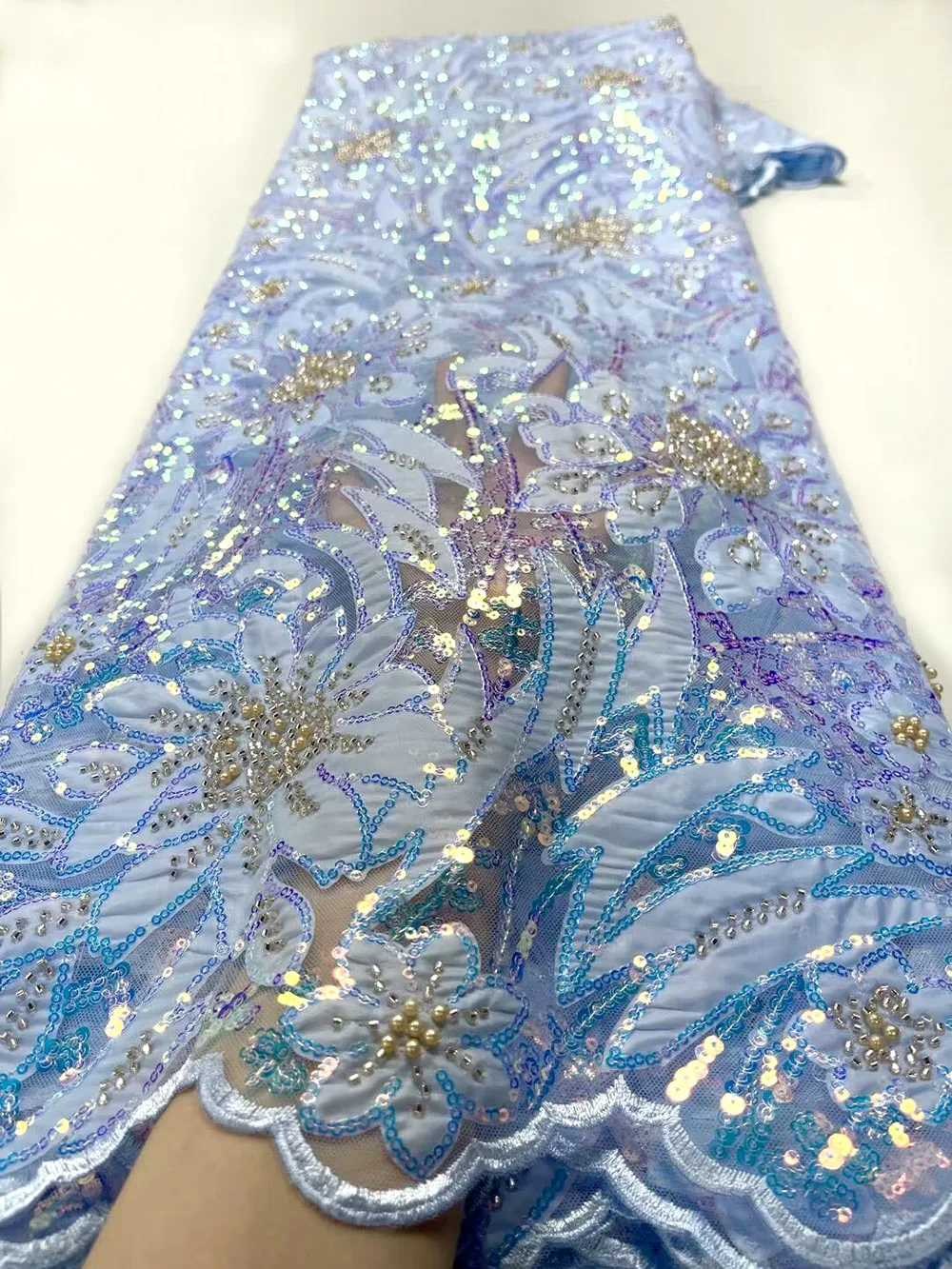 

2023 New Arrival Luxury High Quality African Embroidery Groom Lace Fabric Nigerian Sequins Lace Fabric For Wedding Party