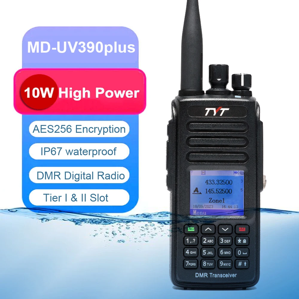 NEW 10W TYT MD-UV390 PLUS AES256 Encryption DMR Digital Radio IP67 Dual Band 136-174&400-480mhz Walkie Talkie Long Range