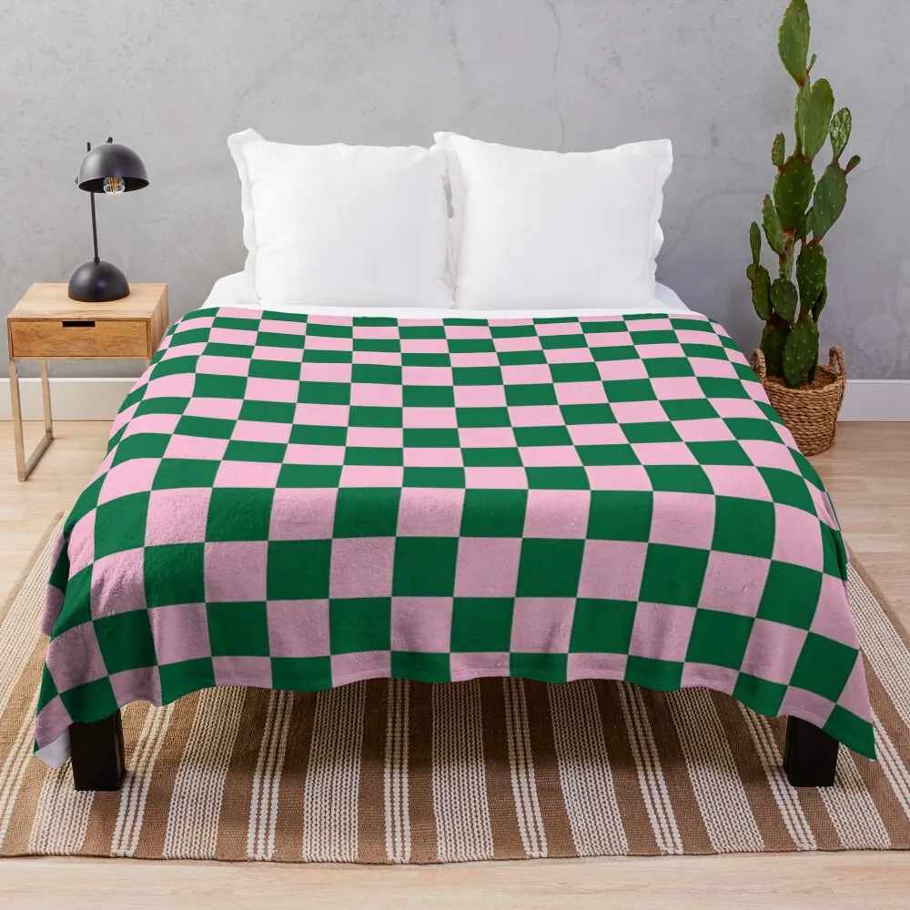 

Cotton Candy Pink and Cadmium Green Checkerboard Throw Blanket Bed Fashionable Blanket Tourist Blanket