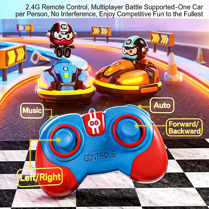 RC Battle Bumper Car Toy for Toddler Boy Girl Catapult Robot Karting Toy with Music Light RC Battle Game for Kids Family Battles