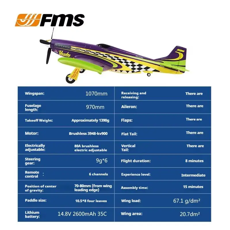 FMS 1100mm Sport P51 Mustang Racing Machine 160KM/H Brushless Electric Assembling Fixed-Wing Remote Control Model Aircraft