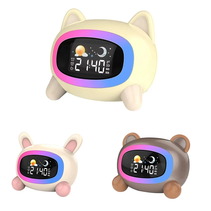 Kids Alarm Clock,Cute Cat Alarm Clock With Night Lights,Children's