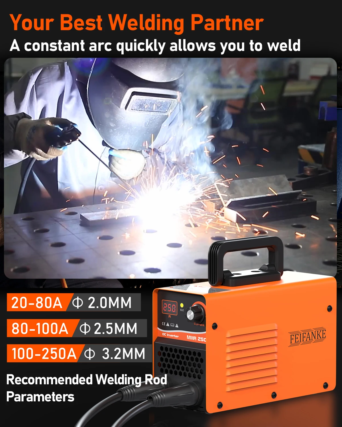 FEIFANKE MMA250 Welding Machine MMA/GASLESS MIG/LIFT TIG 120A Welder Flux Core Welder for Carbon Steel Stainless Steel 4