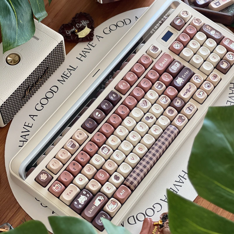 Teclado Mecânico Bonito Keycap Meow Keycap Coffee Color Perfil Moa Pbt Keycap para mx Switch Jogo Faça Você Mesmo Presente Personalizado 141 Keys Set