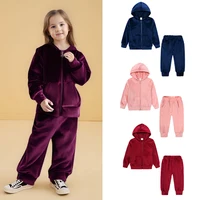 2025 Autumn Little Girls Golden Velvet Tracksuit 2 Pcs Set Boys Clothes Zipper Coat+Pants Hoodies Outfits Suit 9M-13Y
