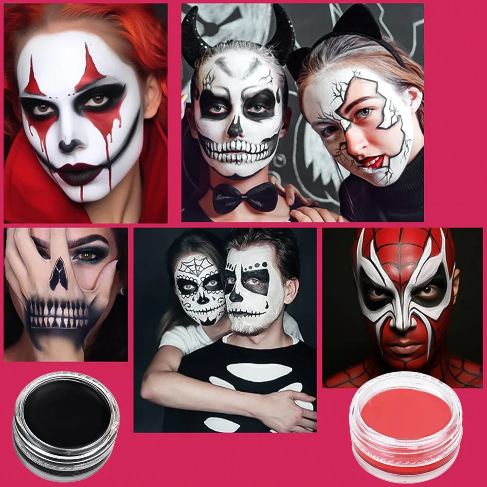 Professional Face & Body Paint - White, Black, Red for Special Effects, Holidays & Costume Parties