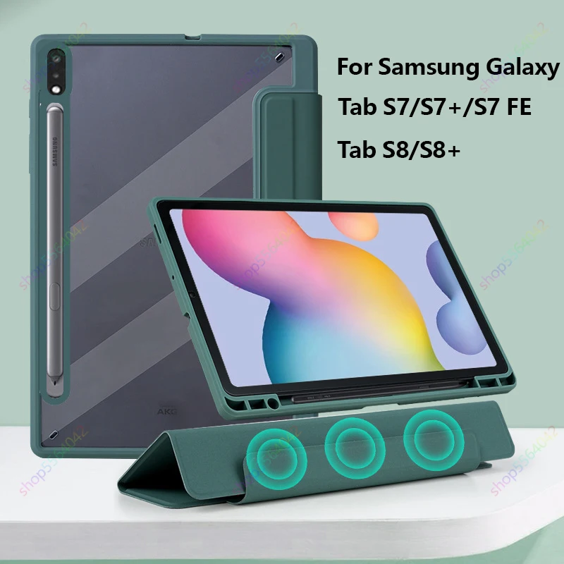 Destacável Magnético para Samsung Galaxy Tab s8 s7 Plus fe 12.4 Transparent Transparent Transparente Capa Traseira para Tab s7 s8 11 com Suporte de Lápis Case