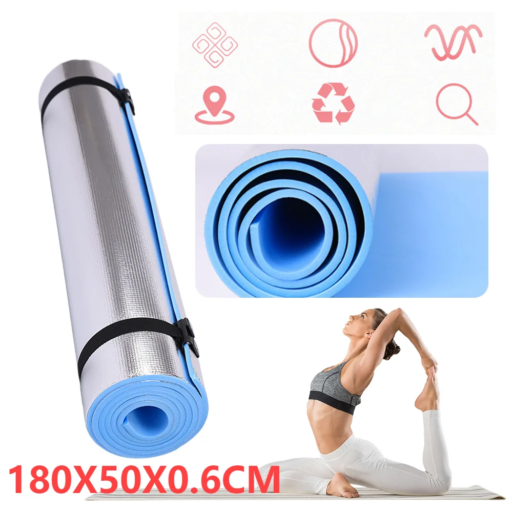 Aluminum Foil EVA Yoga Mat Non-Slip Gymnastics Fitness Pad Outdoor Picnic Beach Camping Mat Moisture-Proof 180x50x0.6cm