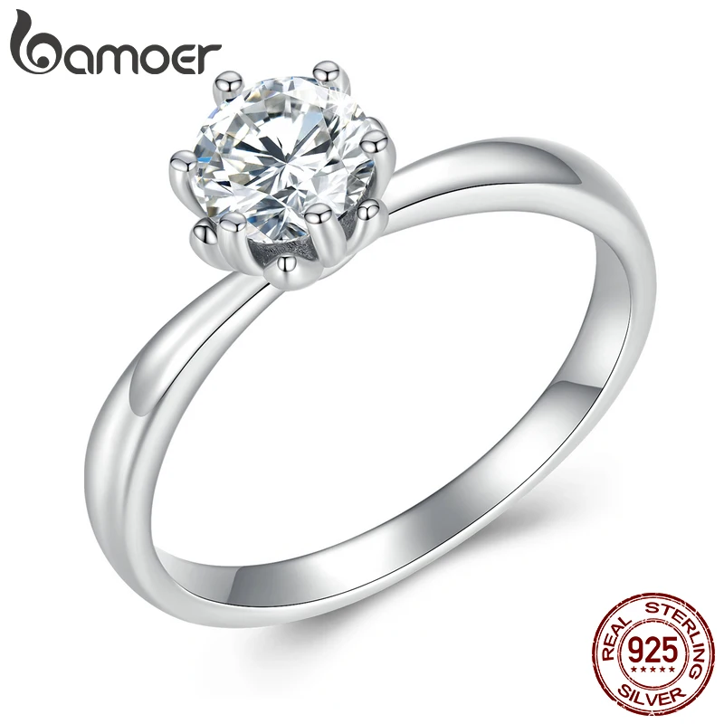 BAMOER 0.8CT Round Moissanite 14K Gold Plated Ring for Women