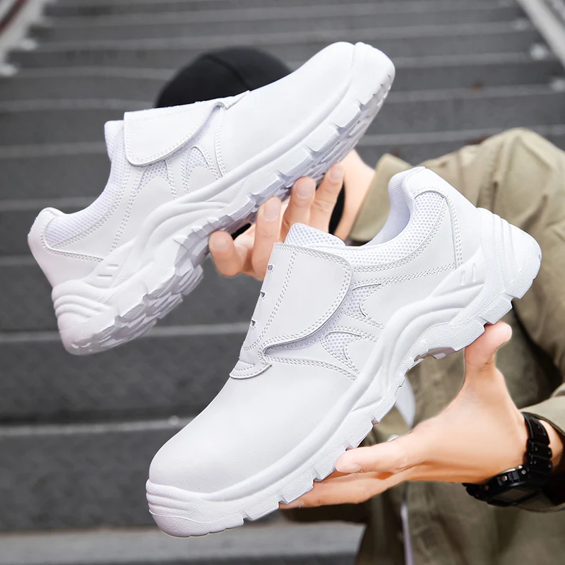 big size men fashion steel toe caps work safety shoes soft leather worker security boots black white safe sneakers man footwear