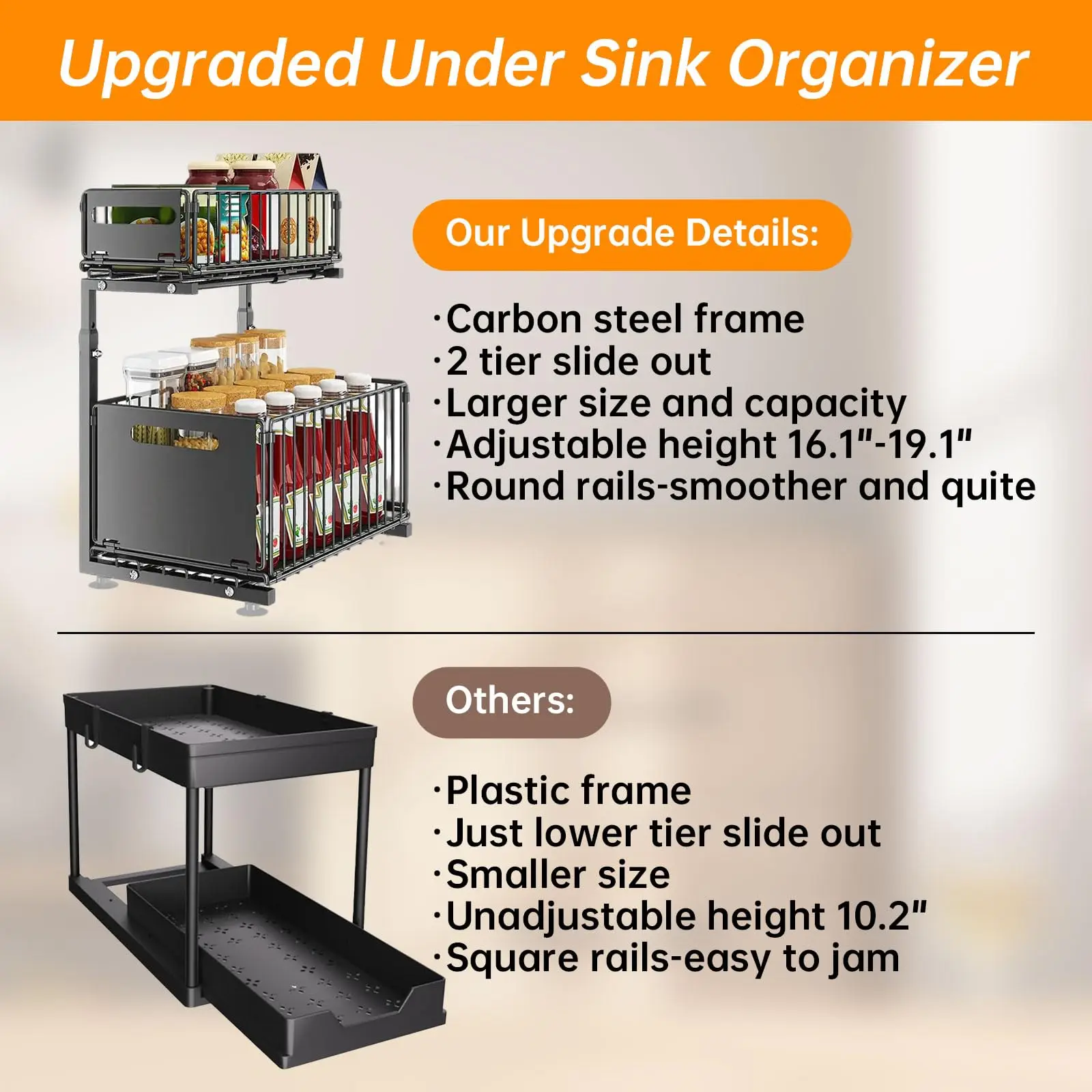2 Tier Under Sink Cabinet Organizer, Adjustable Height Pull Out - Image 3