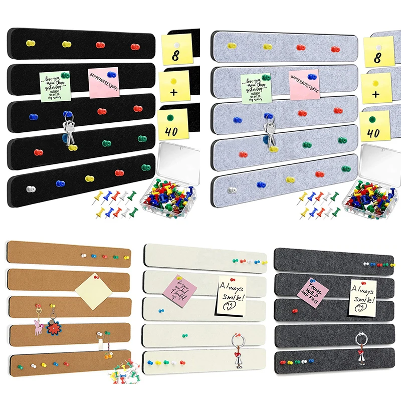 5pcs Felt Message Boards Wall Strips Cork Board Bar Home Wall Decoration Adhesive Paste Notes Photos Schedules Display Board Cork Board Strips Cork Pin Board