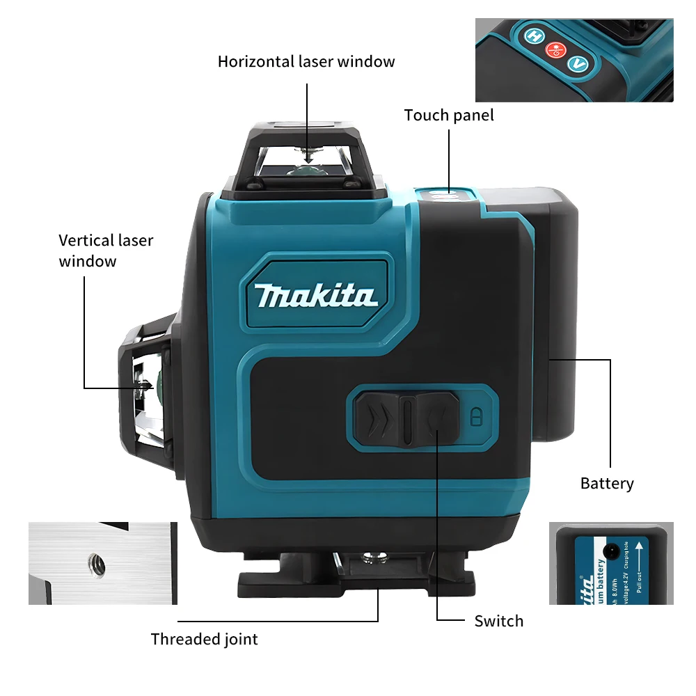 Laser Level Makita 16-Line 360 Horizontal Vertical Cross Green Light Wall-Mounted Portable