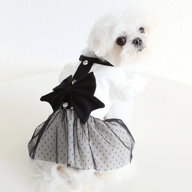 Vestido de luxo para cães pequenos com laço saia de princesa_voghion.com