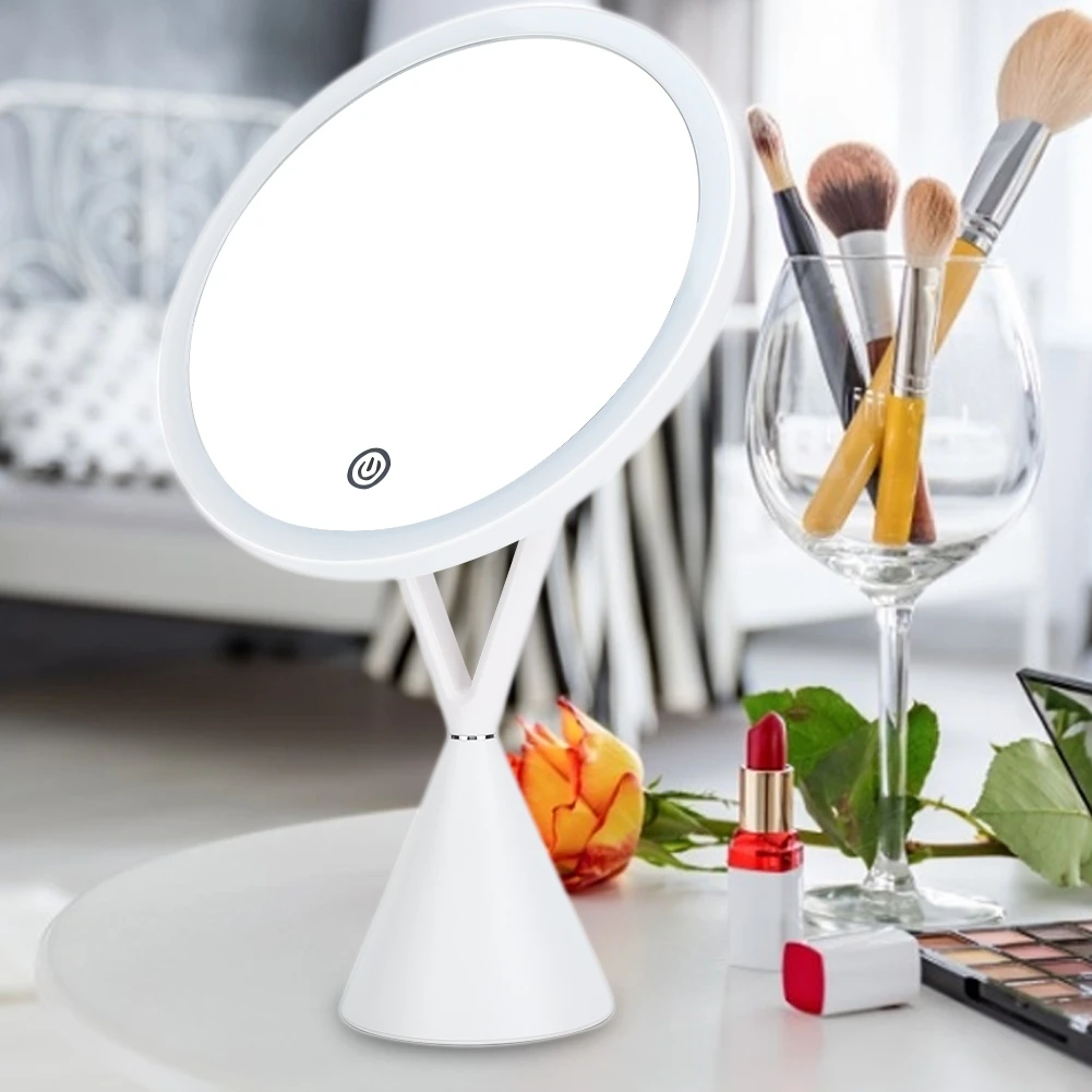 Makeup Mirror LED lights Touch Button Home Desktop USB Charging Brightnes Adjustable Cosmetic Mirrorr 1X + 5X Magnifying Glass