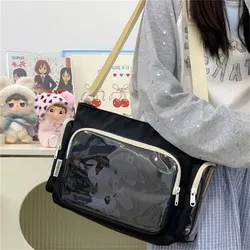 Stylish Transparent Crossbody Bag for Girls - Large Capacity Shoulder Bag with Fashionable School Style and Versatile Design (Black Only bag)