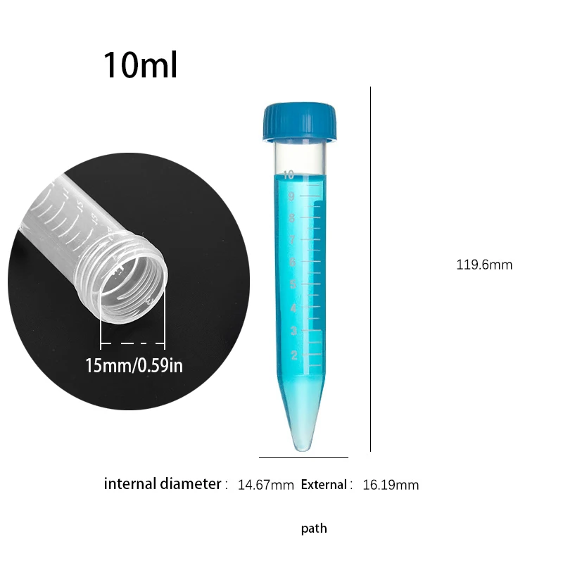 Multifunctional Plastic Bottle Transparent Tube Sample Storage Container Experimental Centrifuge Tube 10ml 10 / Pack