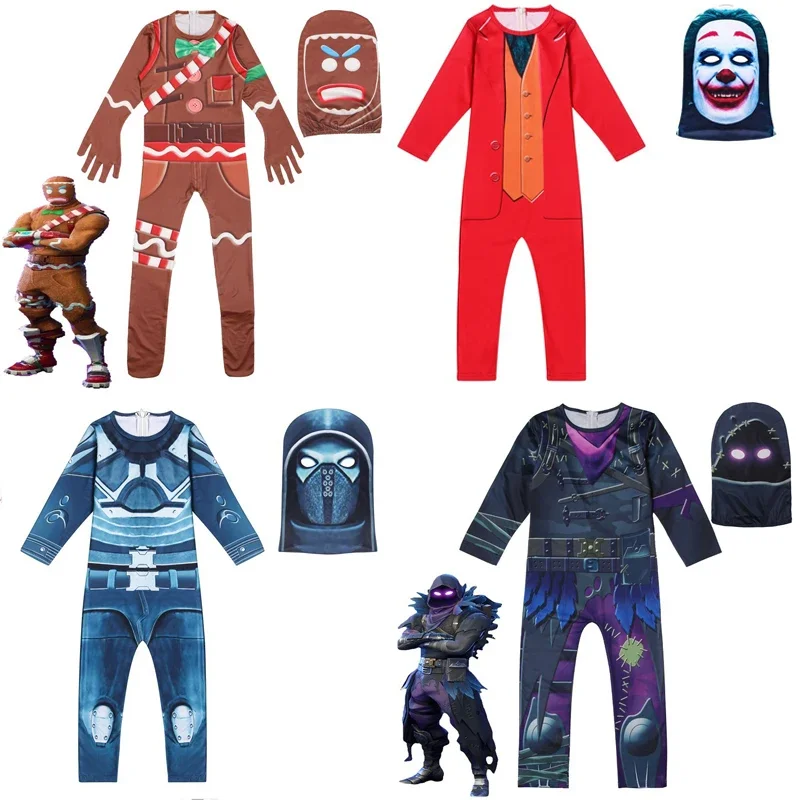 

Kids Boys Skull Trooper Battle Raven Cosplay Jumpsuit Halloween Party Costume Skeleton Real Age Children Carnival Clothing