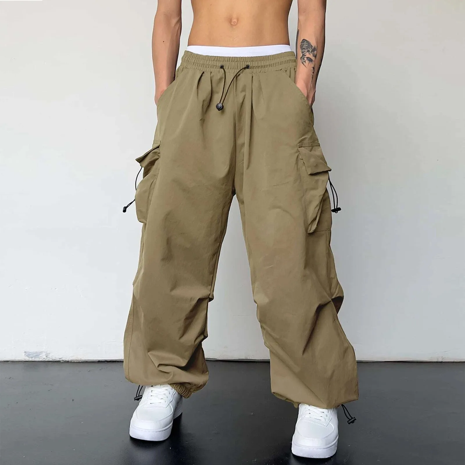 Unmatched keyword in title, cannot add bluetooth earbuds etc. Cargo Parachute Pants Men Harajuku Oversized Streetwear