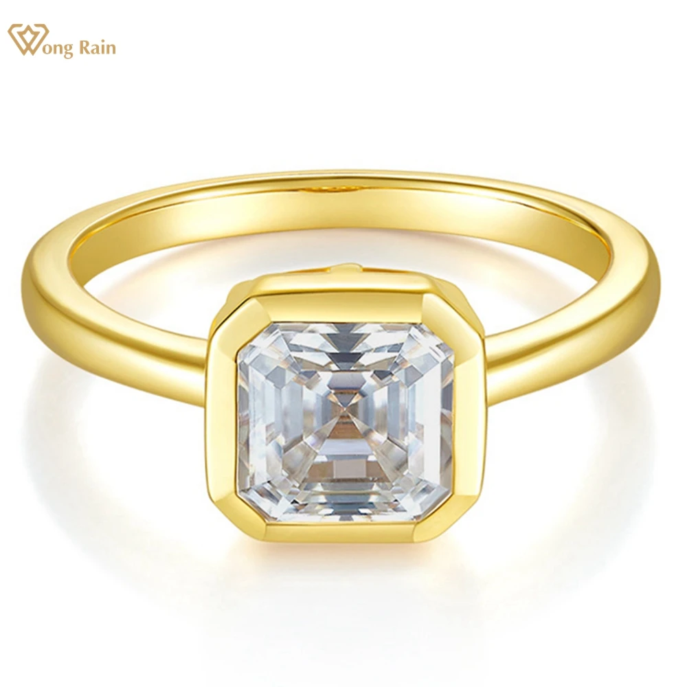 Wong Rain 18K Gold Plated 925 Sterling Silver 2CT Asscher Cut D Real Moissanite Gemstone Engagement Customized Ring Fine Jewelry