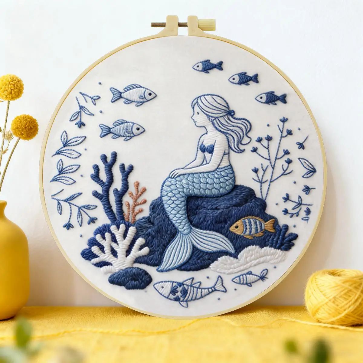 1 Stück 20X20CM/15X15CM 7,87/6,3 Zoll Meerjungfrauen-Stickerei-Starter-Kit DIY-Kit DIY-Stickerei-Set Handarbeiten Heimdekoration