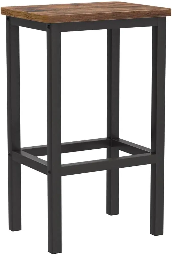 Bar Stools Set of 2. Kitchen Breakfast Bar. Footrest. Industrial Style. Rustic Brown & Black. ULBC65X.