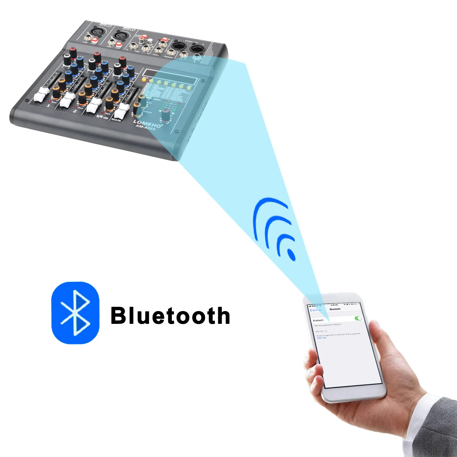 4 Channel Sound Mixer 320 Effects Bluetooth Audio Mixing Console 2 Mono 1 Stereo USB Play Record Church Party DJ AM-AKS3 audio mixer