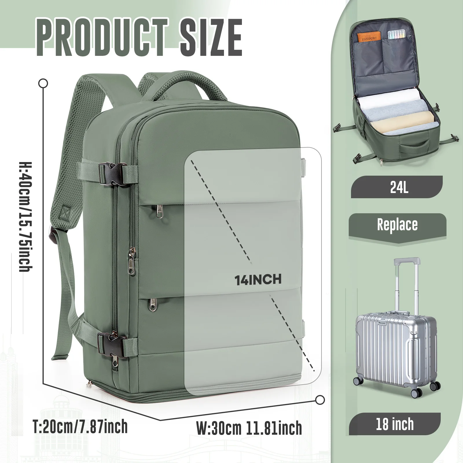 Able Carry Cabin Backpack for Ryanair 40x30x20 Travel Suitcases Backpack for Women Men, Vacuum Backpack Laptop Hand Luggage Bag