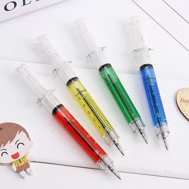 12pcs Ballpoint Pen Syringe Flowing Liquid Blue Ink Ballpoint Pen Cute Stationery Office Supplies