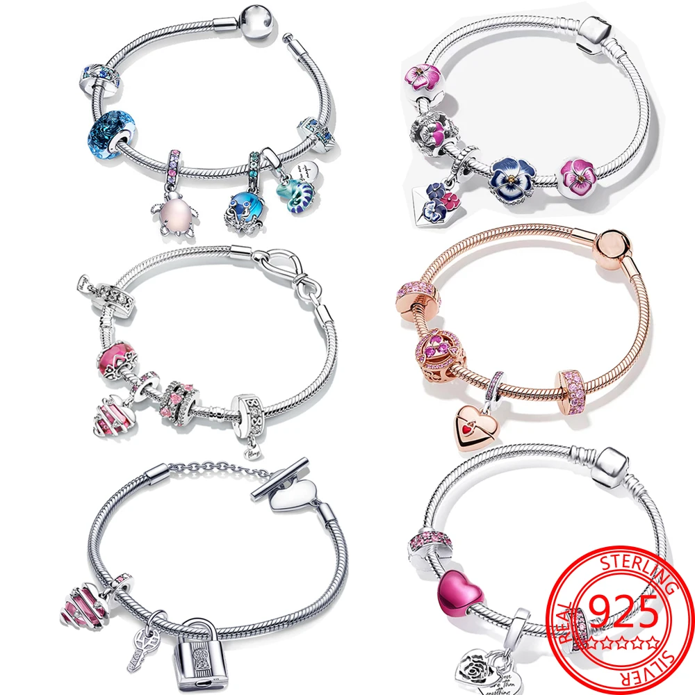 

2022 Summer New Real 925 Silver Color Charms Bracelets for Women DIY Crystal Beads Brand Bracelets Women Pulseira Jewelry