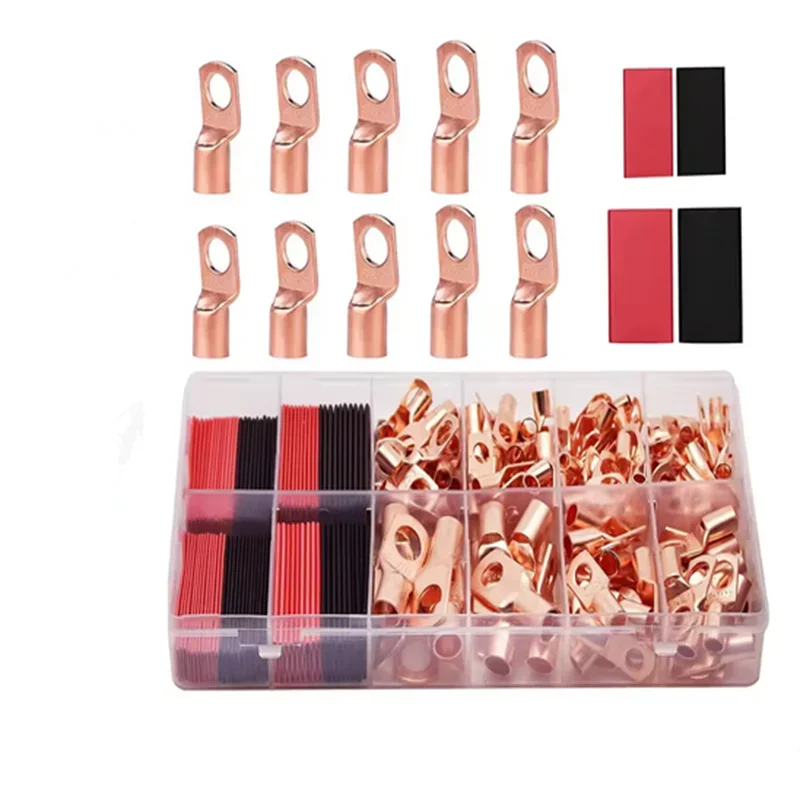 Copper Terminal Connectors AWG 4 6 8 10 12 Ring Lug Kit With Shrink Tubing 50 Battery Cable Lugs With 50 Shrink Tubing 100pcs