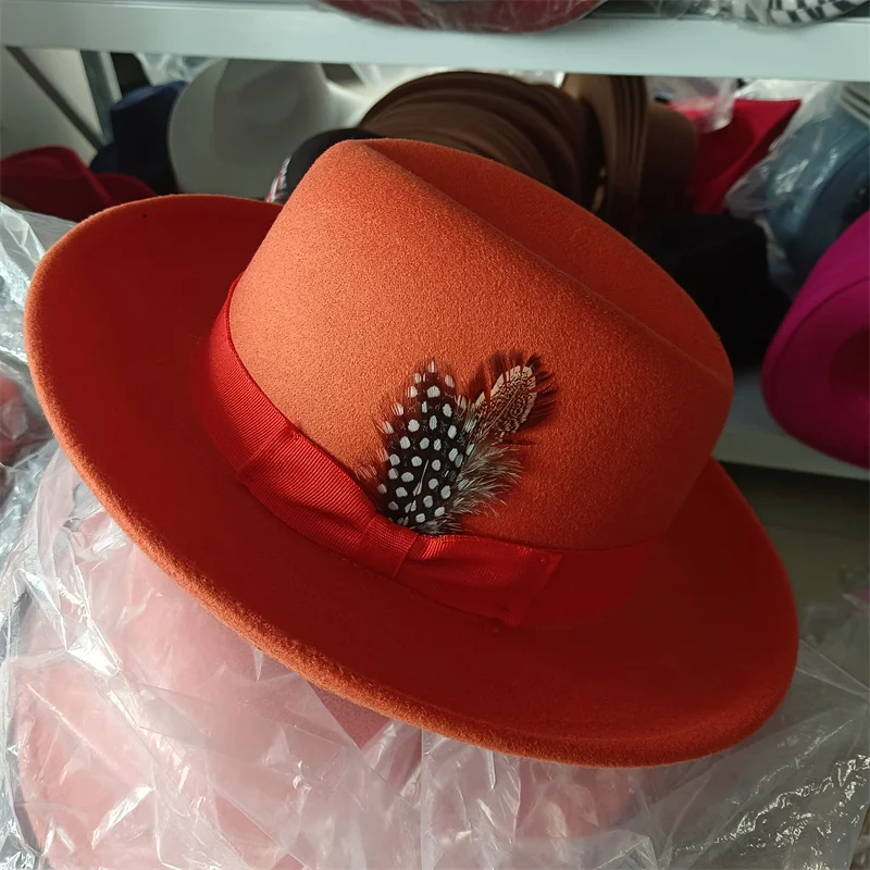 Fedora Hut Premium rosa Fedora Hut neue Frauen gekräuselte Schleife bunte Filzhut Männer konkave Top kurze Party Hut – Detail 16