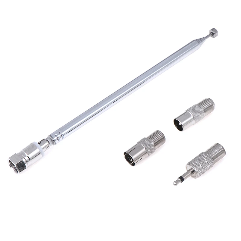 New High Quality Silver Type F Radio Telescopic Antenna 75 Ohm With TV / 3.5mm Adapter Multi Section Extendable Straight Adapter