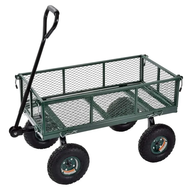 

Heavy Duty Steel Frame 400 Pound Load Capacity Outdoor Utility Garden Wagon with Pneumatic Tires, Green Finish