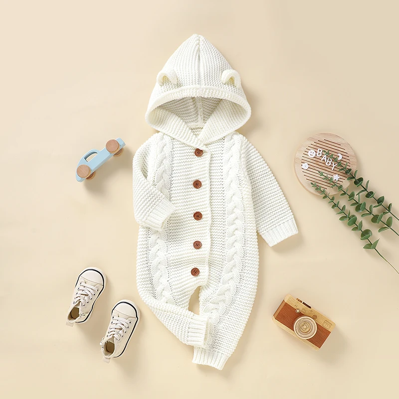 

0-18m Baby Rompers Jumpsuits Autumn Casual Hooded Long Sleeve Newborn Babies Boys Girls Outwear Playsuits Clothes Winter Costume