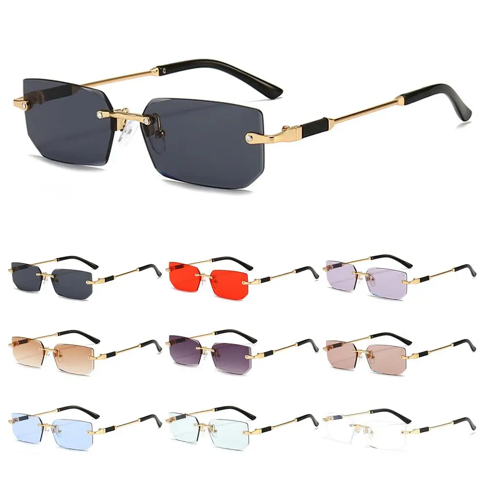 

New Fashion Rimless Rectangle Sunglasses Trendy Frameless Rectangle Sun Glasses Retro Shades Summer Travel UV400 Eyewear