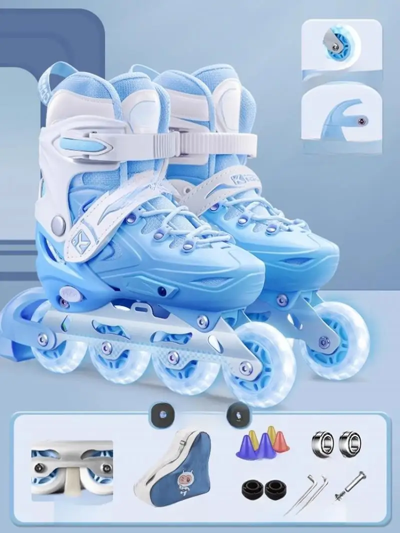 Zapatos de patín de ruedas en línea, rodilleras, coderas, conjunto de casco de patinaje al aire libre para principiantes, zapatillas de patinaje Unisex parpadeantes de 4 ruedas