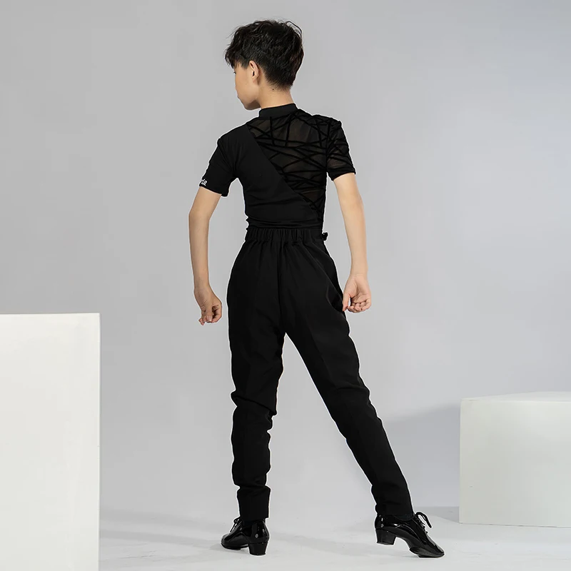 Kids Boy Latin Dance Costumes Children Long Sleeve High-Neck Tops Ballroom Cha Cha Dance Training Clothes Black Shirt XH1831 dance shirts