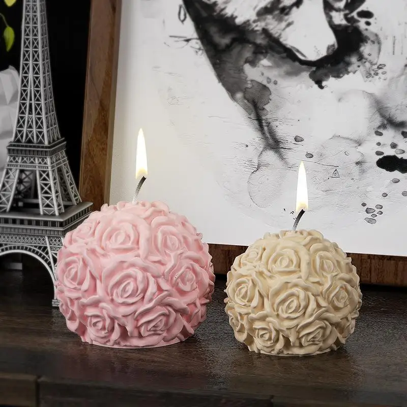 3D Rose Ball Aromatherapy Candle Soap Mould Rose Flower Cake Decoration Scented Candle Mold Soap Mould Craft Wedding Decor