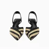 TRAF Women New Weave Stripe Heeled Sandals 2024 Summer Mid Heeled Slingbacks Patchwork Pointed Stilettos Shoes For Woman Party 2
