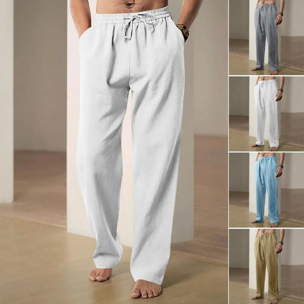 Men Casual Trousers Men's Wide Leg Drawstring Pants with Elastic Waist Pockets for Casual Sports Wear Loose Fit for Comfort