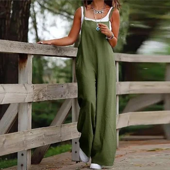 Oversized S-5XL Women Loose Overalls Summer Fashion Female Sleeveless Wide Leg Pant Suits JYFS-8130 1