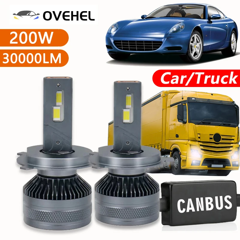 Ampoule LED H4 200W 30000LM 6000K - Ventilateur, IP68, 12V-36V - Pour Camion, Auto, Moto - Marque AUTOFDB