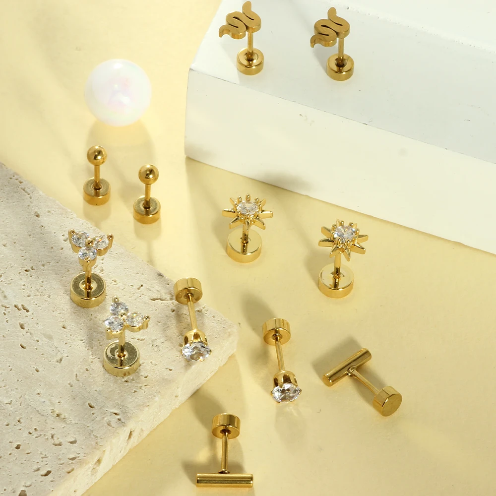 Flat Back Earrings for Women Hypoallergenic Steel Stud Hoop Earrings for Sensitive Ears Stainless Steel Flatback Earing set