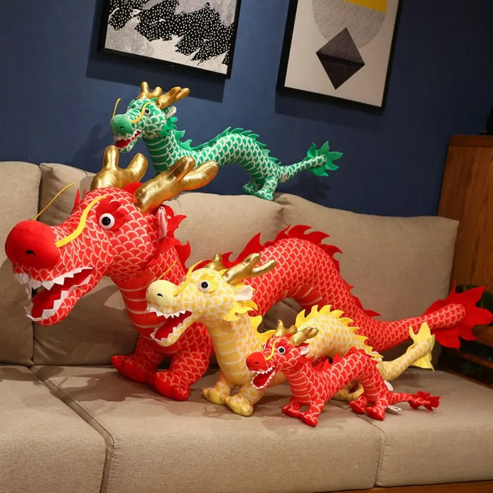 

60cm Cartoon Zodiac Dragon Year Mascot Chinese Dragons Plush Toys Soft Stuffed Animal Doll New Years Decoration Yellow Red Green