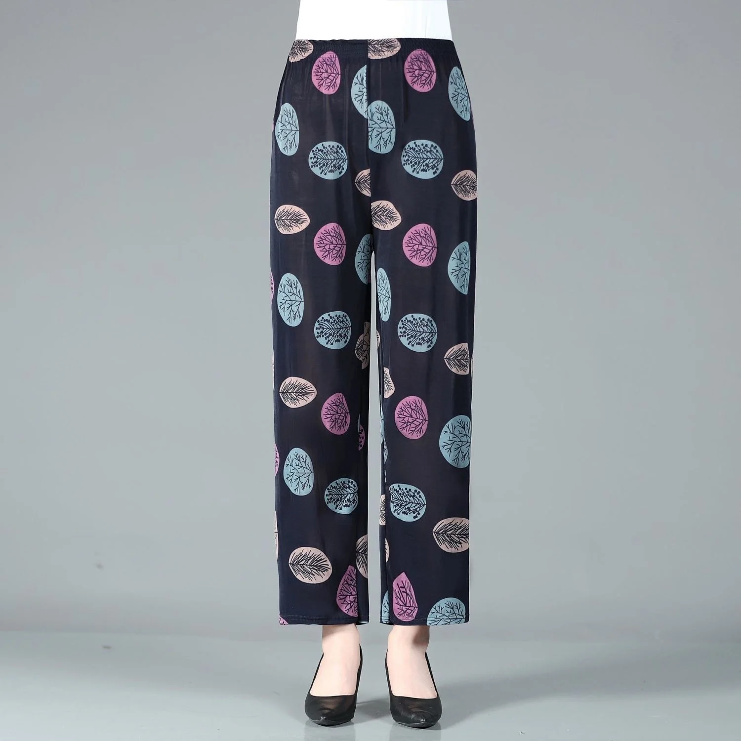 2024 Women's Pants Summer Bottoms Casual High Waist Trousers Mother's Thin Floral Print Straight Pants Female 3XL 4XL