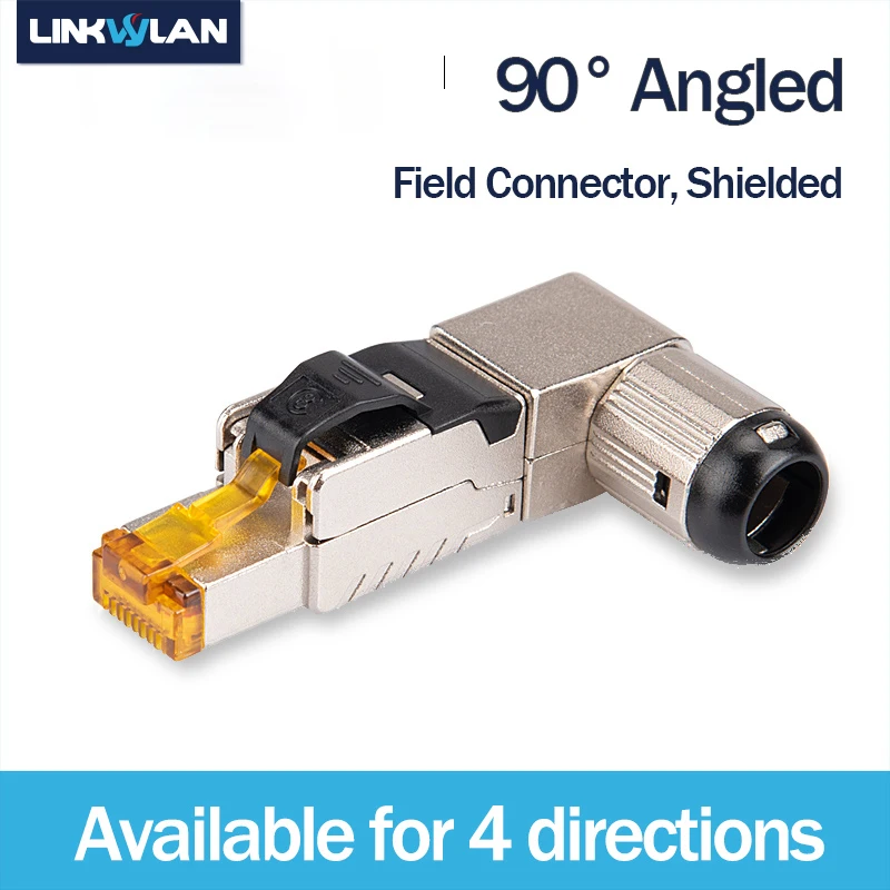 Liga de Zinco Campo Plug Rj45 Completa Blindado 90 Graus Angular Cat7 Cat8 Stp Campo Terminação Conector tipo Toolless