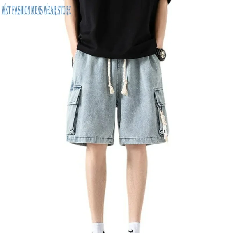 Men's summer denim shorts home casual large pockets outdoor sports gym shorts straight loose basketball shorts men's clothing