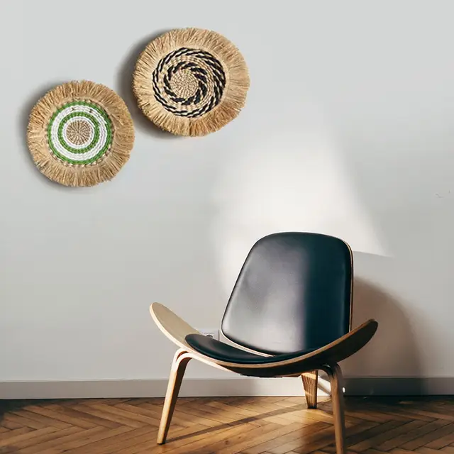 Set 6 Decorazioni Parete In Rattan Con Nappe - Fatto A Mano, Bohémien, Per Soggiorno E Camera - Foto 7