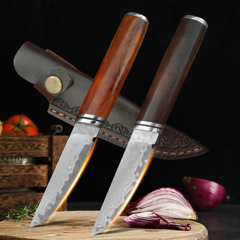 Kitchen Boning Knives Meat Cutting Damascus Steel Boning Butcher Knife Household Vegetables Meat Knife Wooden Handle